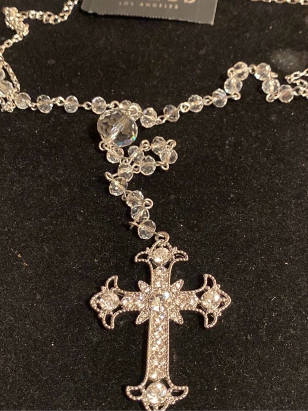 Guess Clear Crystal Cross Pendant Necklace - Silver-Tone Accents, RETIRED piece